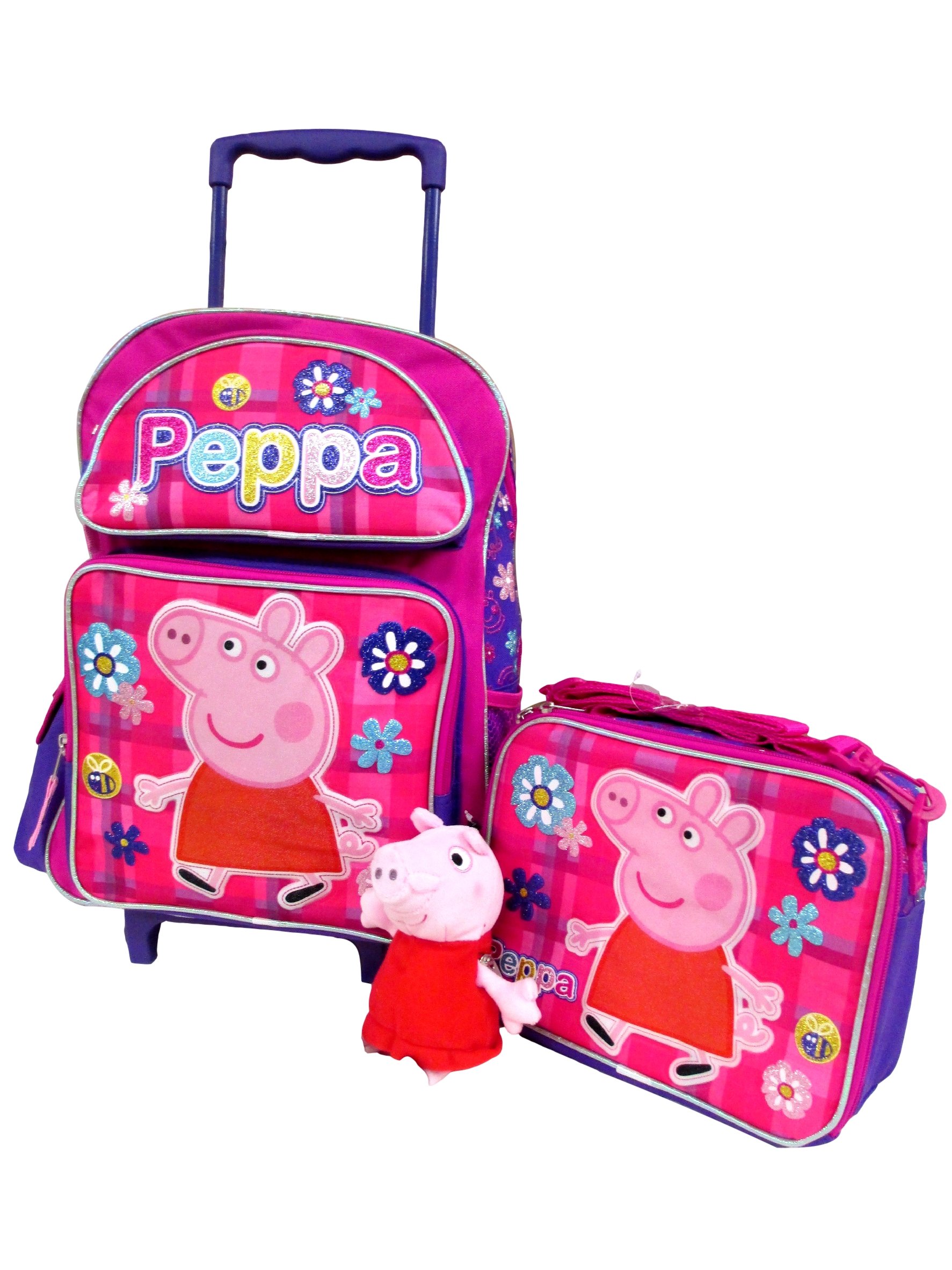 Buy Peppa Pig Large 16" Rolling Backpack Roller Book Bag, Lunch Box & 7
