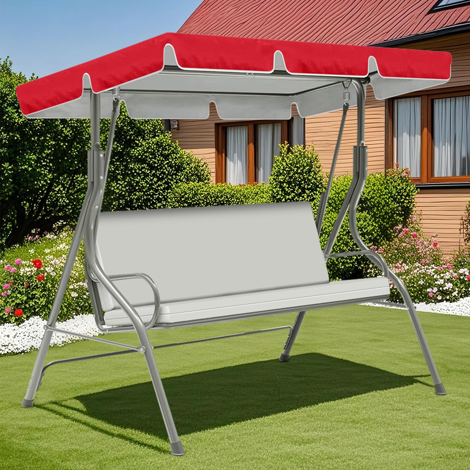 ZYBSLCSY Swing Chair Canopy Replacement and Garden Swing Seat Cover Fit for 2 3 Seater, Waterproof Hammock Canopy Top Cover Windproof Anti-Uv Heavy Duty Rip Proof (Red,B)