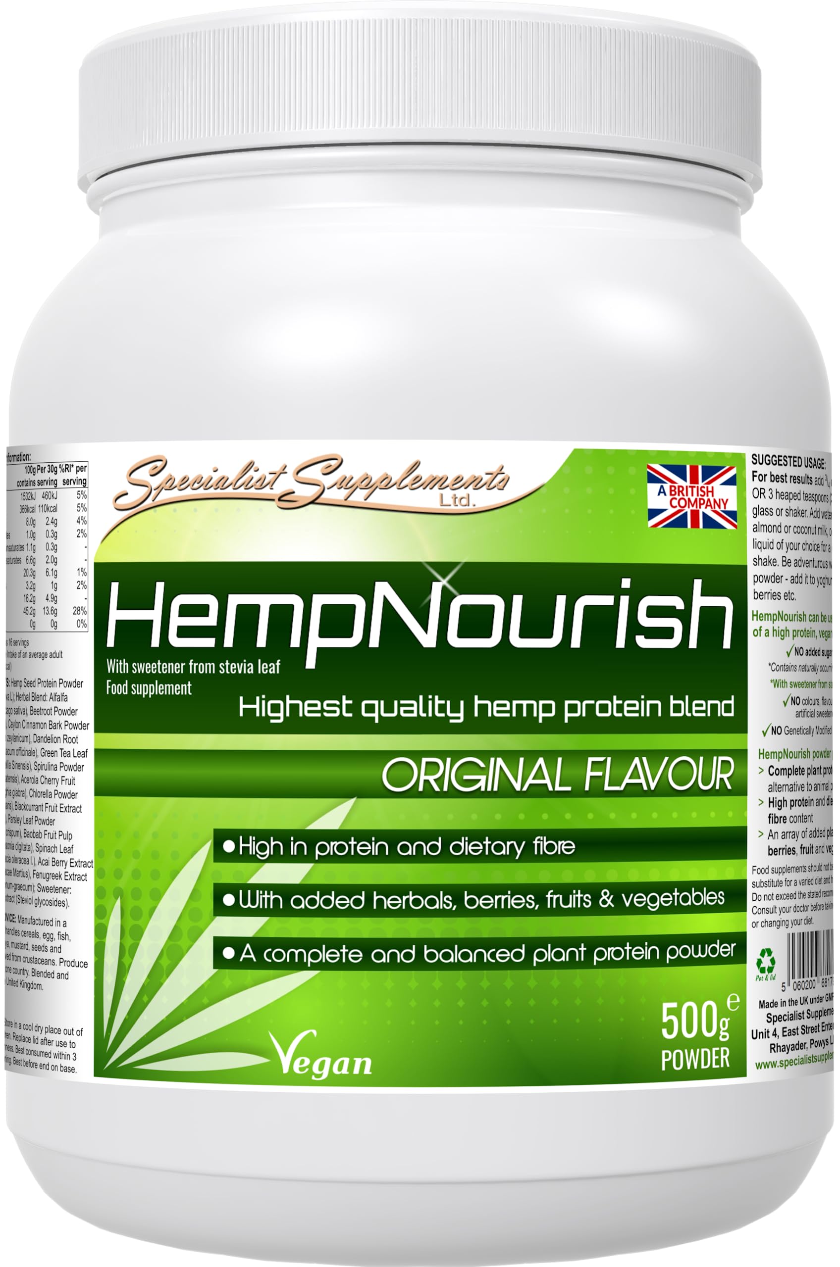 Specialist SupplementsHempNourish Protein Powder 500g