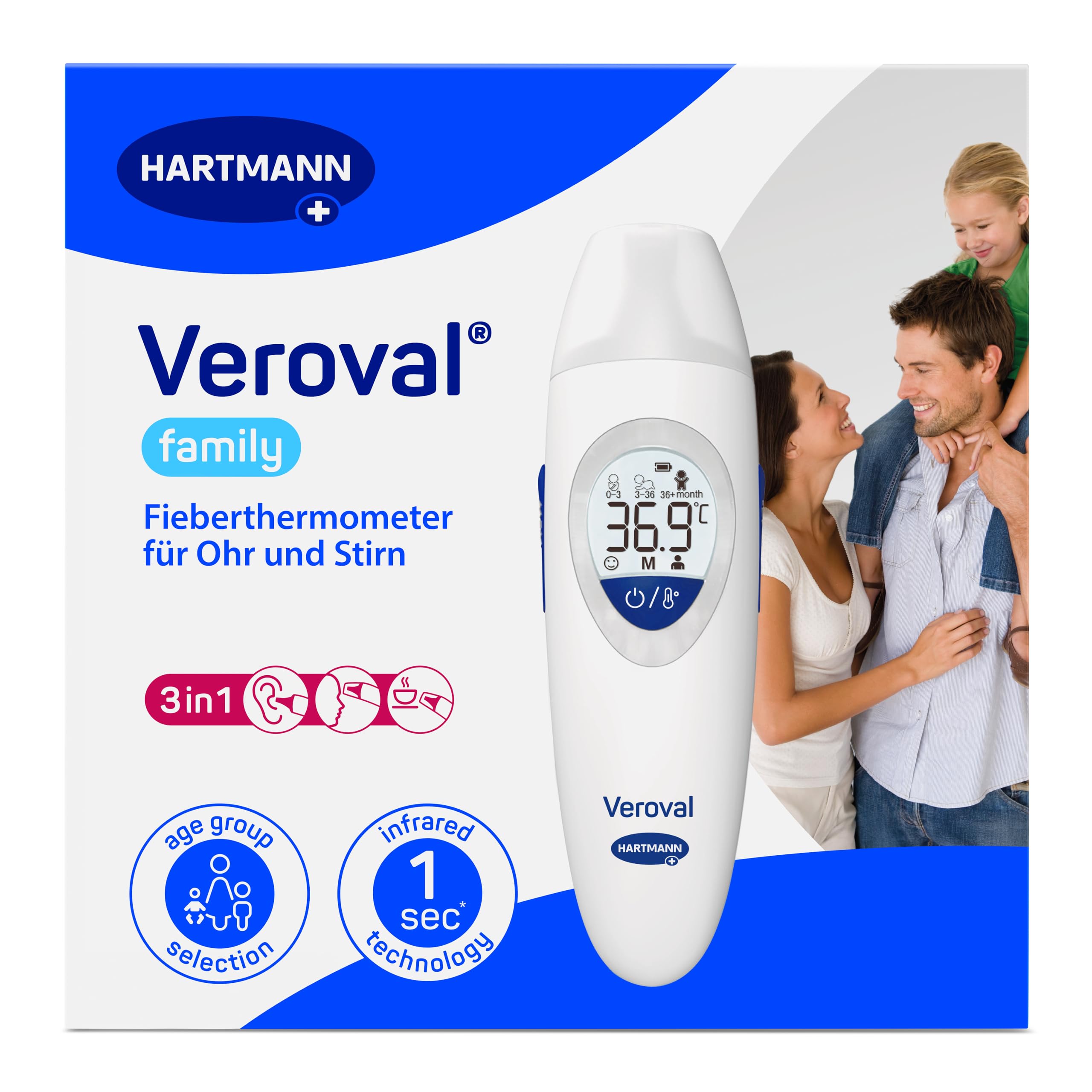Veroval family Infrarot-Fieberthermometer, Ohr-, Stirn- und Objektmessung