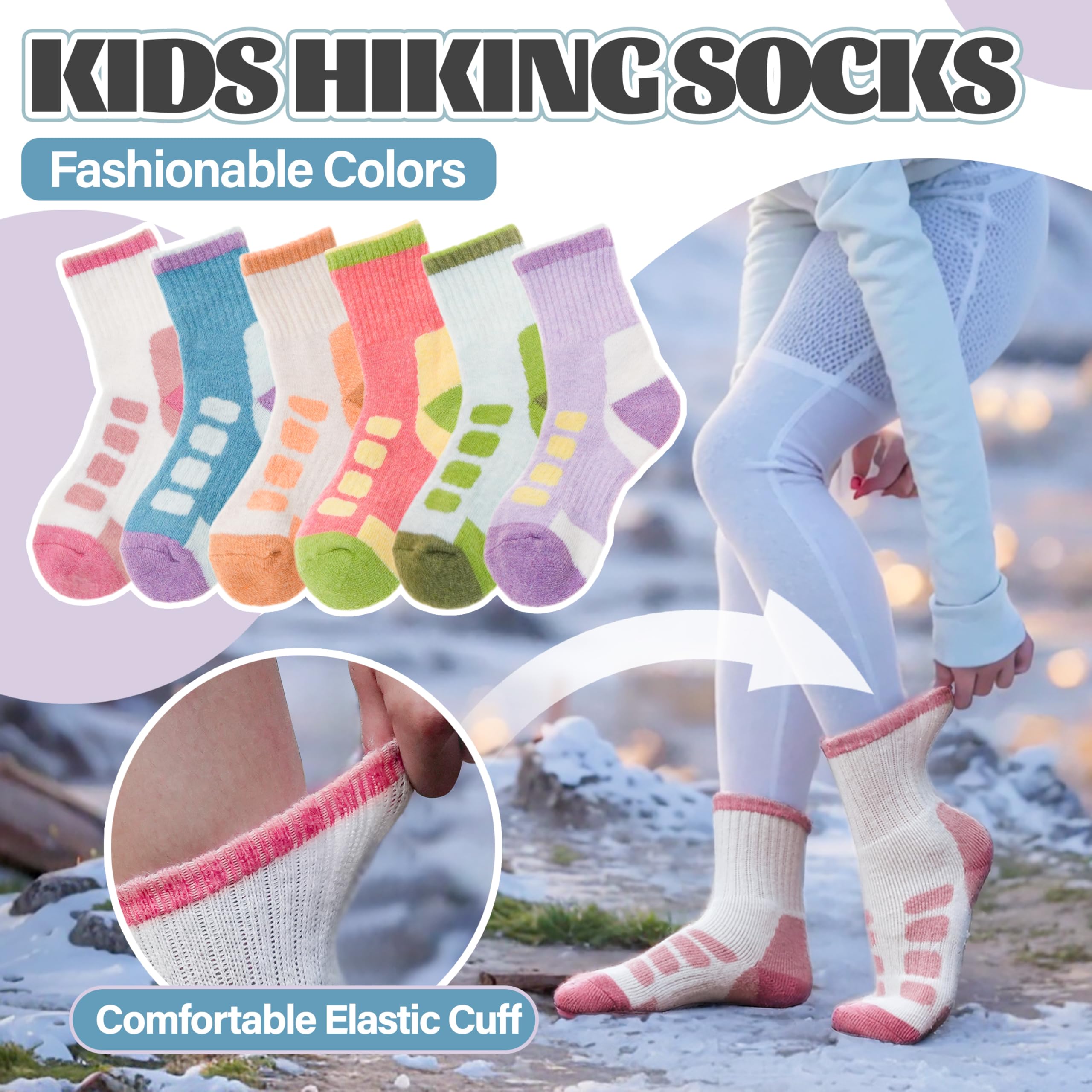 Anlisim Calcetines de senderismo de lana merino para niños y niñas, térmicos, cálidos, para invierno, calcetines gruesos para regalo, 6 pares