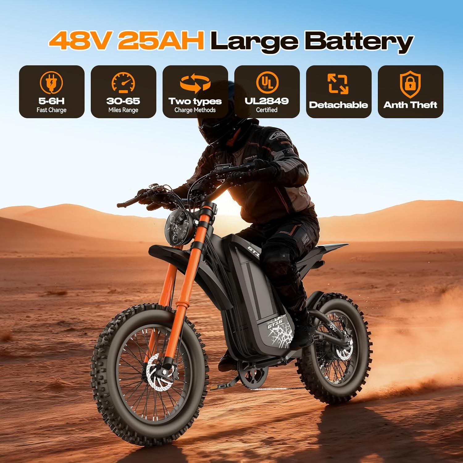 Electric Bike for Adults, 2500W Peak Electric Dirt Bike 35MPH, 48V 25Ah 80 Miles Off-Road Ebike, NFC & Password Unlock, Full Suspension 16" Fat Tire E-Bike for Mountain, Trail, Snow, Sand