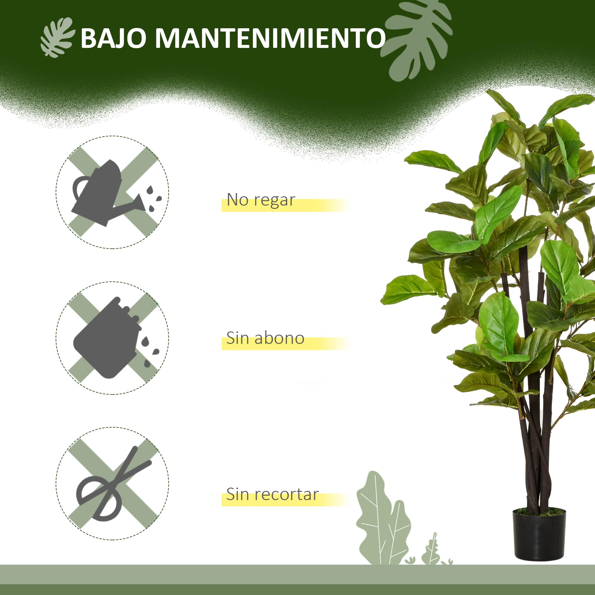 HOMCOM Ficus Artificial 130 cm Planta Artificial con Maceta Planta Artificial Decorativa para Interior y Exterior Hogar Salón Oficina Verde