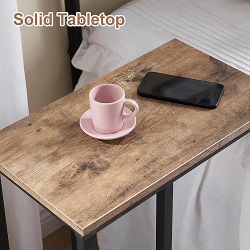 Miniatura 9 de VECELO Mesa auxiliar en forma de C para sofá y cama, bandeja de TV para sala de estar, dormitorio, 2 unidades, color gris