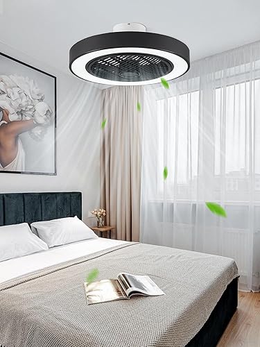 Miniatura 7 de LEDIARY Ventilador de techo cerrado de 22 pulgadas con luz y control remoto, ventilador de techo negro moderno sin aspas con luz brillante,