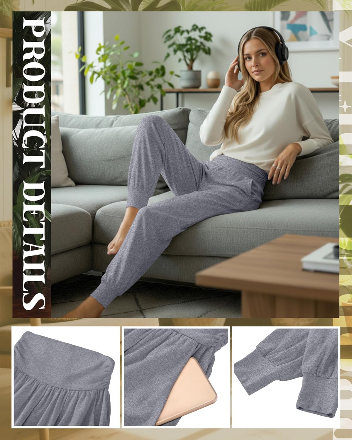 Ficerd 3 Pack Women's Lounge Pants, Cozy Yoga Joggers with Pockets High Waisted Workout Sweatpants Lightweight Comfy Pants - Image 3