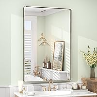 Vista 64 de Espejo rectangular para pared de baño de 20x30 pulgadas con marco negro mate, espejo de tocador con esquinas redondeadas, espejo de baño de metal