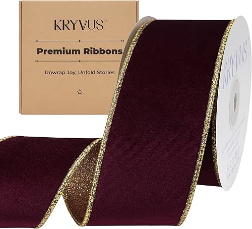 Burgundy Glitter Velvet Ribbon, 2.5 Inch X 10 Yards Christmas