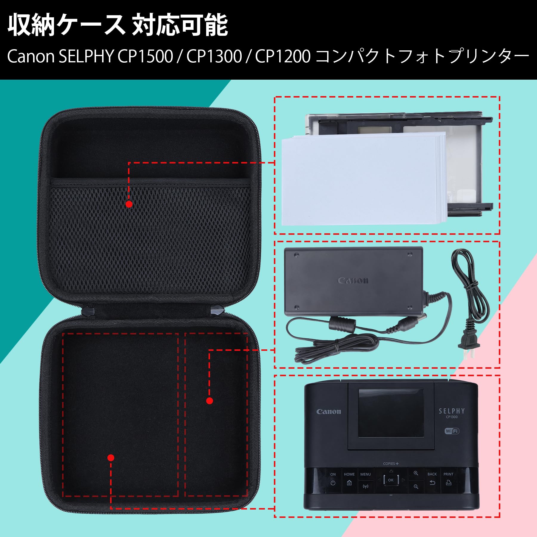 Canon Selphy CP1300インクジェットプリンター写真用紙、ケース Amazon.co.jp: Lebakort収納ケースと互換性のあるCanonキヤノン