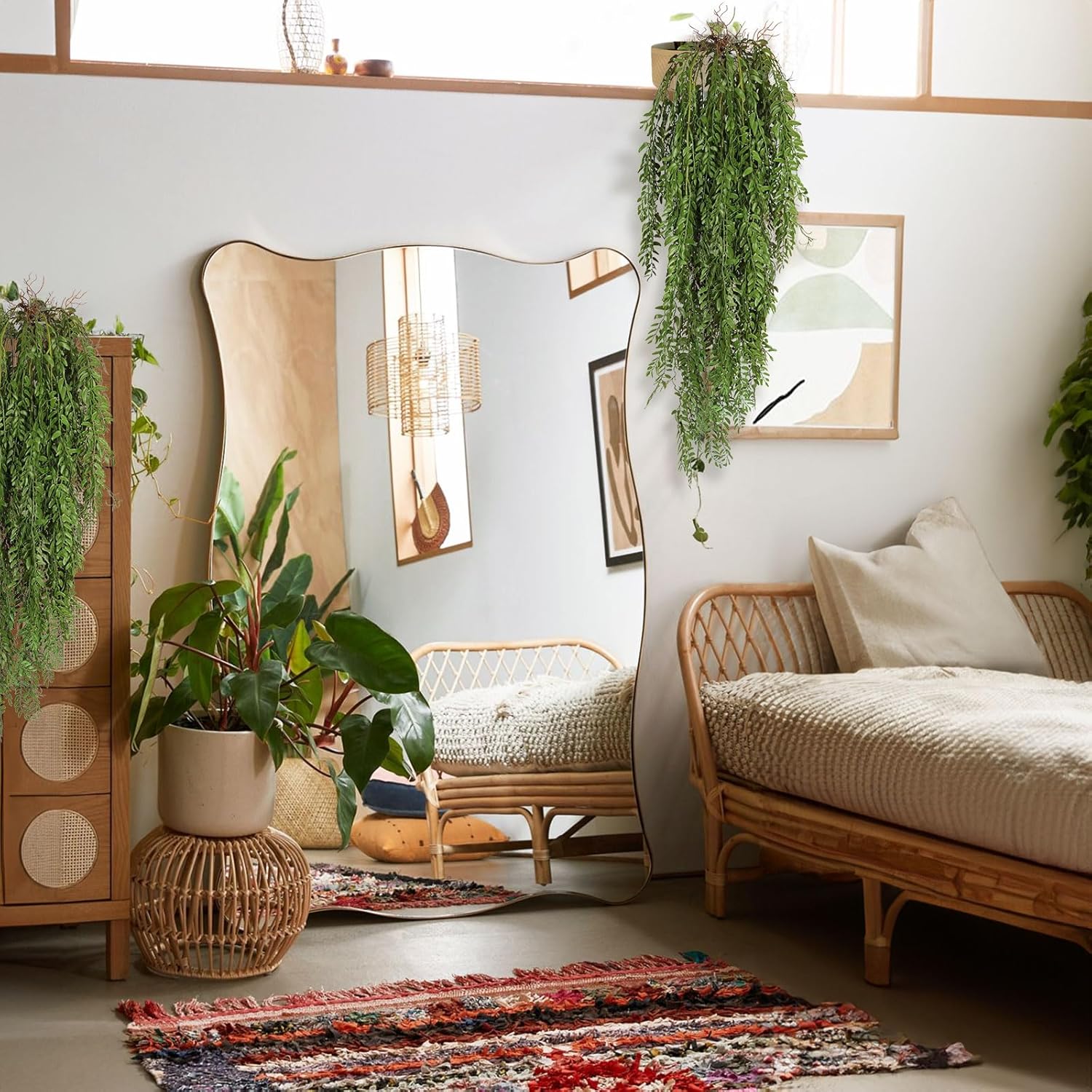 RECUTMS 2 Pcs Hanging Fake Plants Faux Ferns Ivy Willow Vine Leaves Wall Greenery Artificial Vine Plastic for Spring Home Garden Wedding Party Indoor Outdoor Valentine's Day Decorations(Green) - Image 7