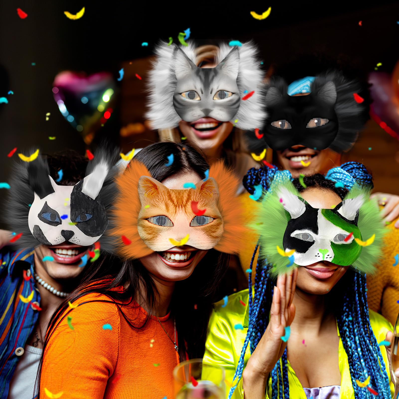 Maschera Therian, Kit Maschera Gatto Therian da 23 Pezzi, Maschera Pelosa, Maschera Gatto, Foglio di Tessuto in Feltro Autoadesivo 5 Colori con 4 Pezzi Retine per Occhi per Halloween Mascherata