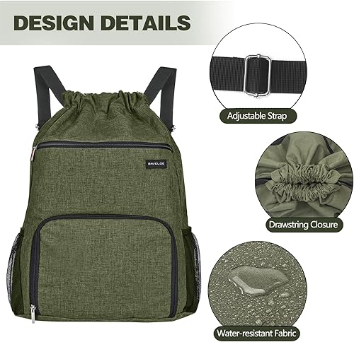 Miniatura 7 de Mochila con cordón con bolsillo para ropa húmeda y compartimento para zapatos, resistente al agua, para deportes, gimnasio, natación, bolsa para