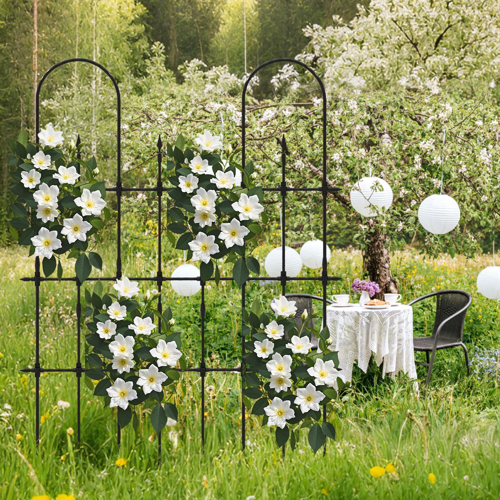 RELAX4LIFE Rankgitter Metall, 146 x 186 cm, Rankhilfe Garten, Gartenspalier für Kletterpflanzen, U-förmiges Spalier zum Stecken, Rosengitter rostfrei für Rosen, Efeu, Tomaten, Gartenzaun deko, Schwarz