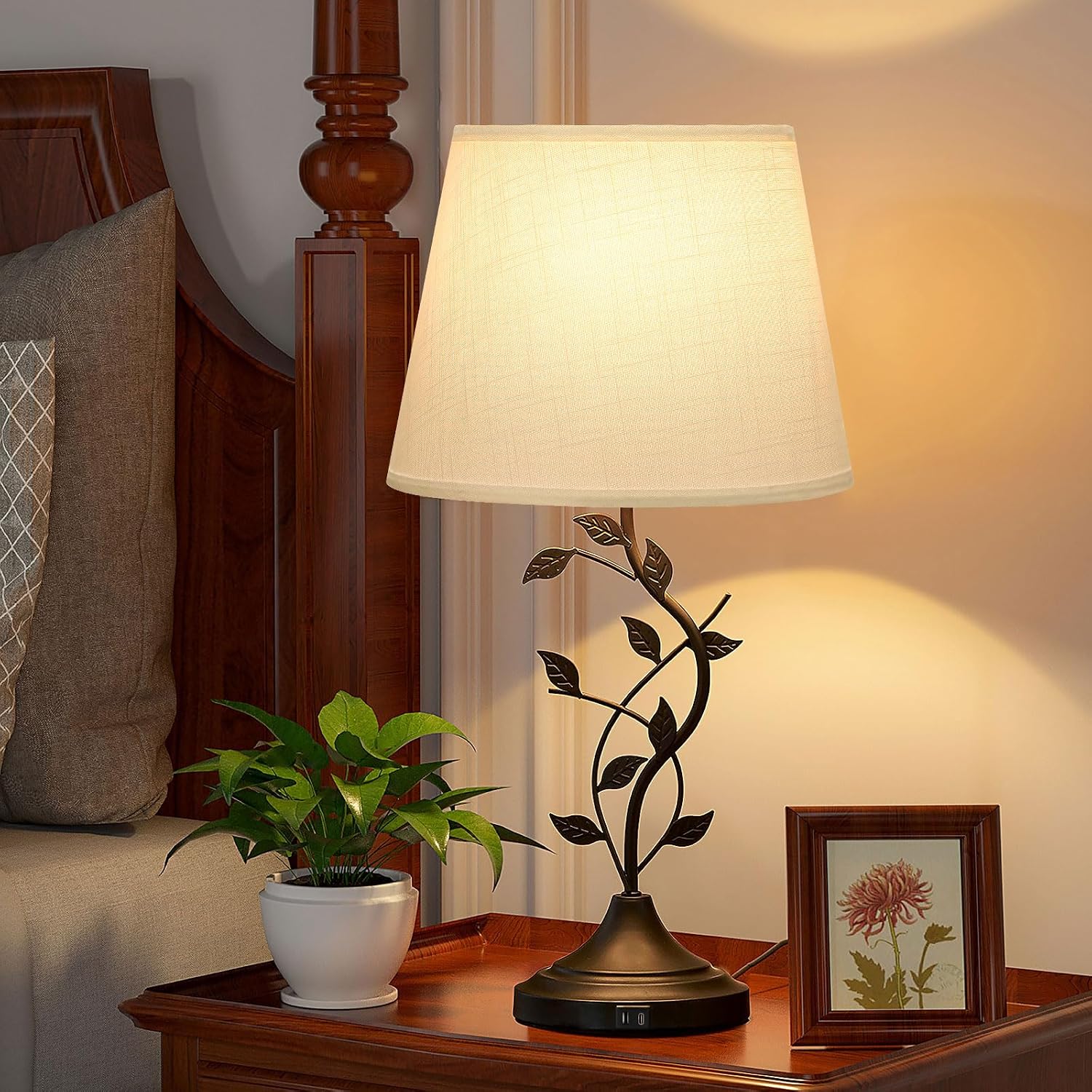 Kakanuo Table Lamp for Bedside, Lamp for Living Room with USB-A and USB-C Charging Ports, Traditional Tall Bedroom Lamp for End Table