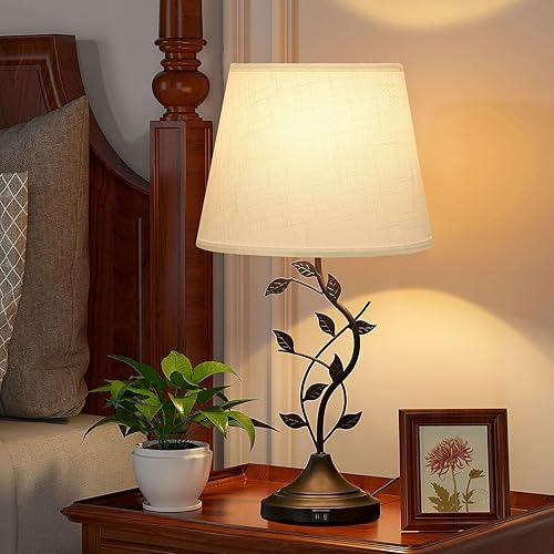 Miniatura 2 de Kakanuo Lámpara de mesa táctil USB con puertos de carga USB C para sala de estar, color blanco, 3 vías, regulable, tradicional, lámpara de mesa