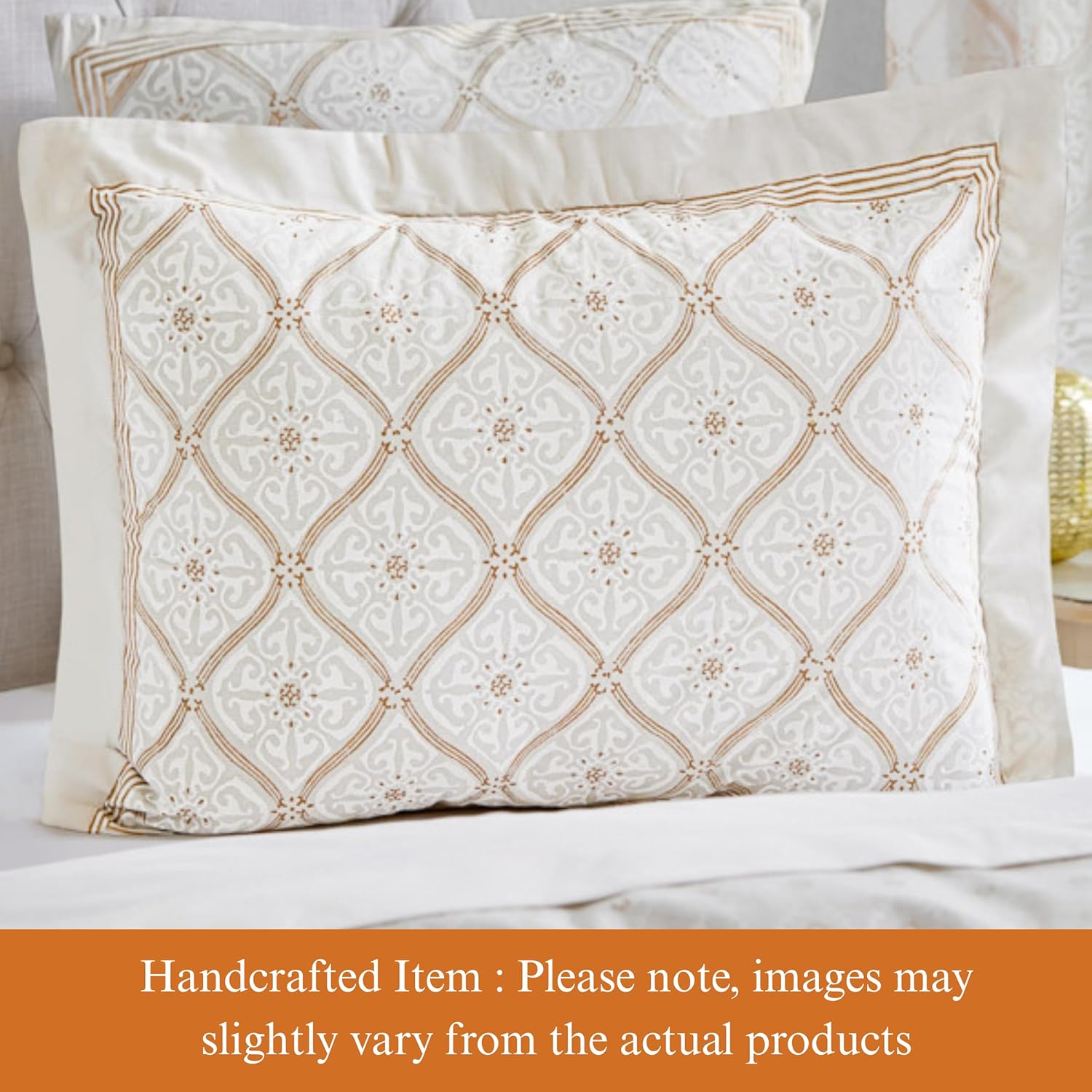 Saffron Marigold Pillow Sham White Modern Vanilla Glace, Quality Cotton, Fair Trade, Boho Bedding, Farmhouse Kitchen Style, Vintage Floral Design, 27 x 21 in