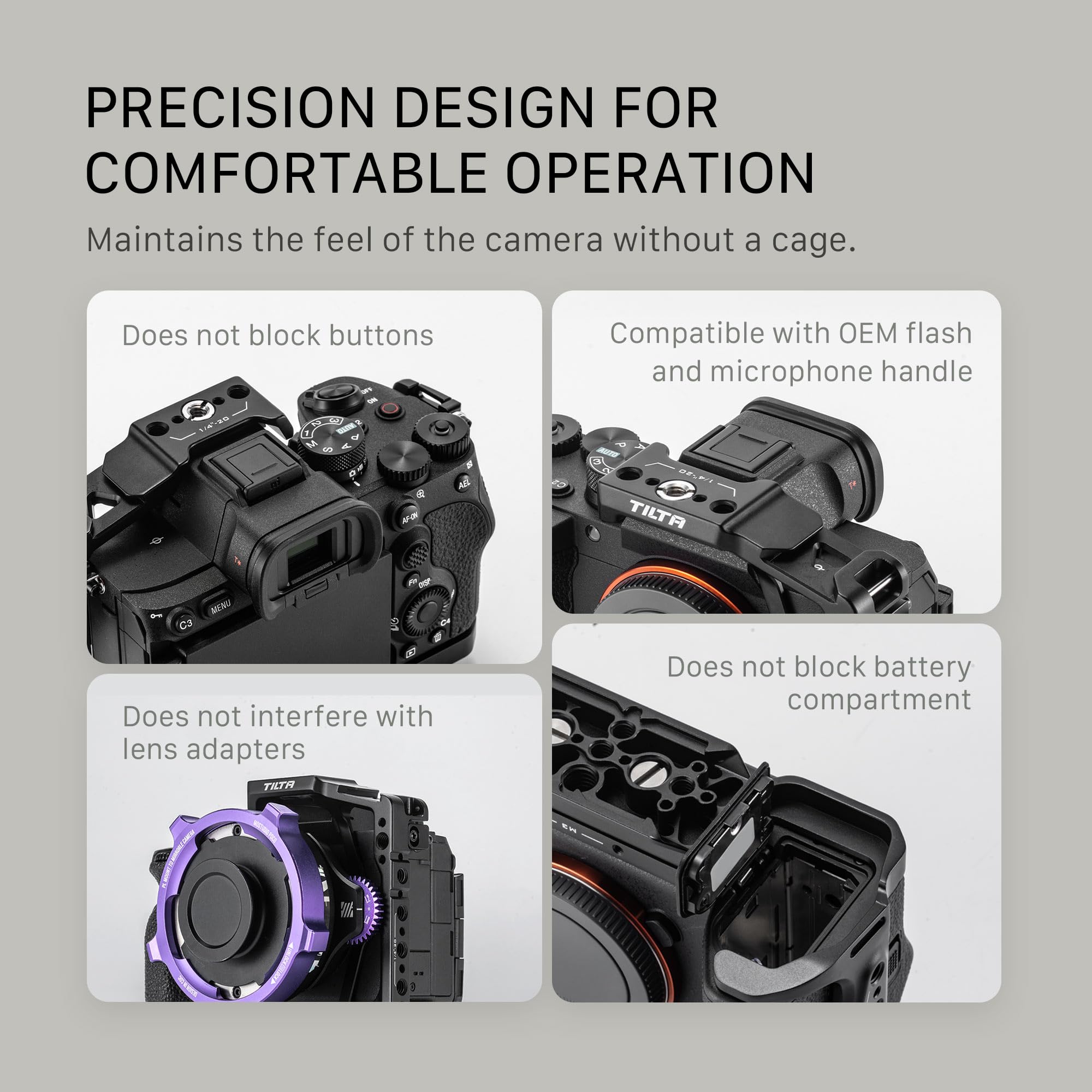 Tilta Gabbia A7 V, gabbia completa per fotocamera compatibile con Sony Alpha 7 V/A7 IV/A7R V con ricevitore cold shoe, filettature da 1/4”-20 e 3/8”-16 - Nero TA-T100-FCC-B