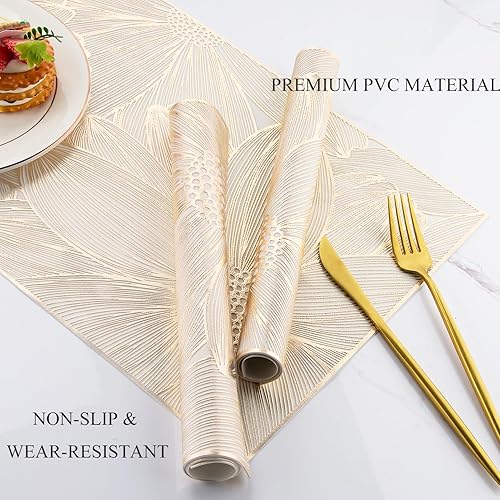 Miniatura 2 de Juego de 6 manteles individuales rectangulares dorados de vinilo para mesas de comedor, cocina, interiores, fáciles de limpiar, resistentes al