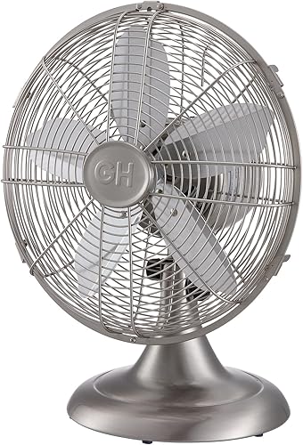 Miniatura 3 de Good Housekeeping Ventilador de mesa retro de 12 pulgadas, níquel cepillado