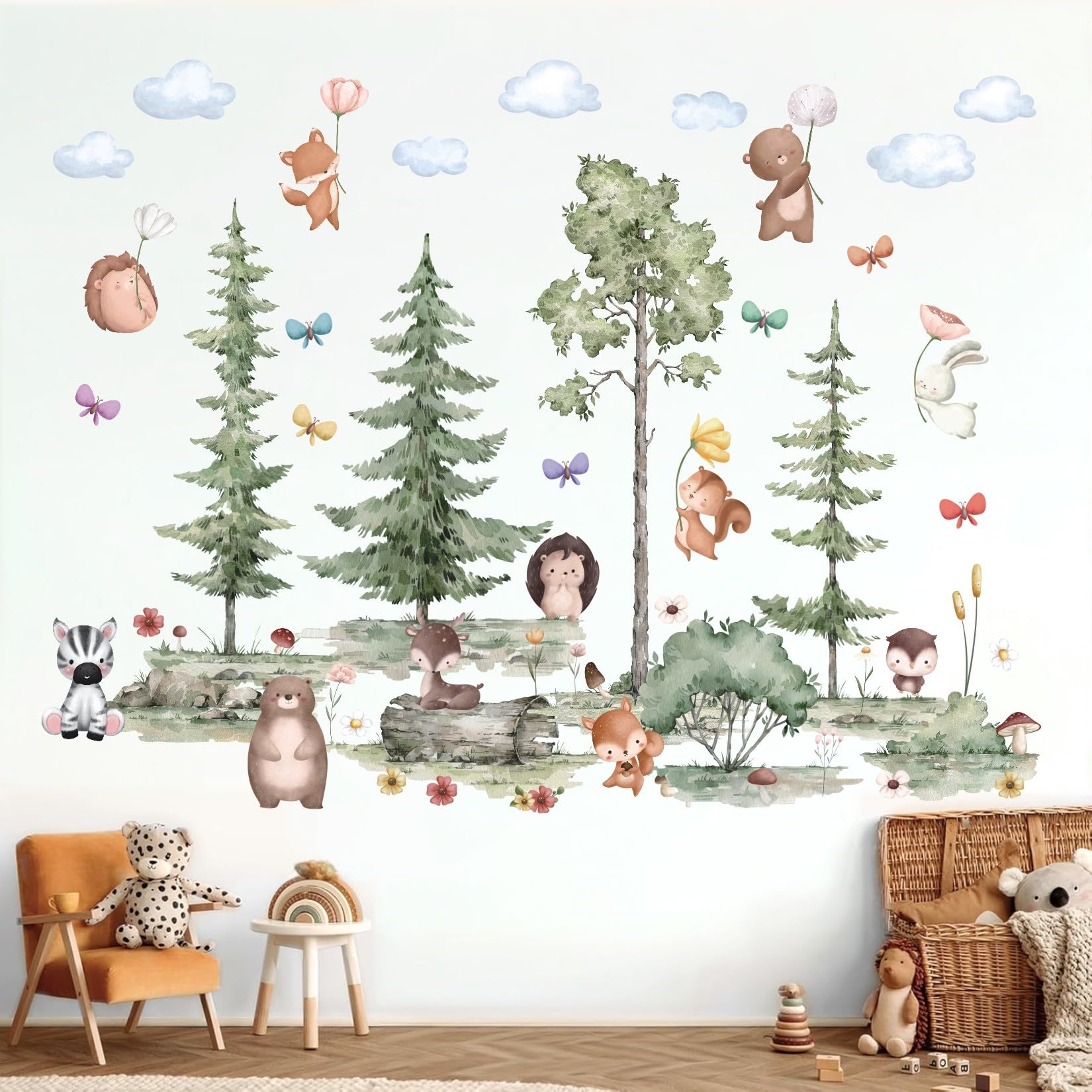 ANHUIB Large Pine Tree Wall Stickers Forest Animal Bear Fox Peel and Stick Wall Art Decals Woodland Animals Wall Stickers for Kids Room Baby Bedroom Nursery Animal Wall Decals Boys Girls Room Decor - Image 2