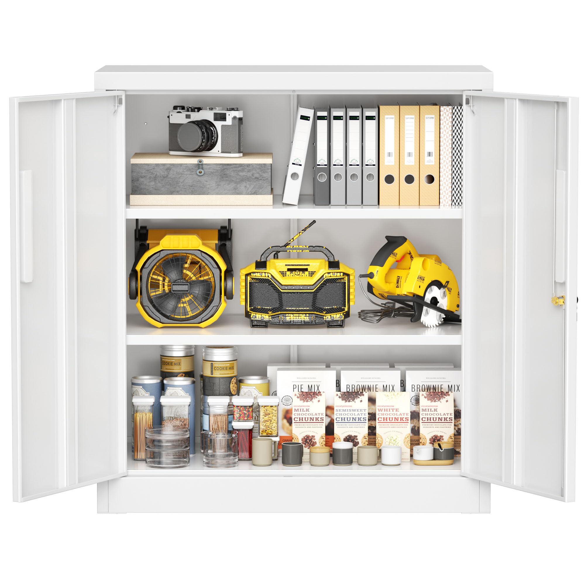 Greenvelly Metal Garage Storage Cabinet, White 36" Locking File Cabinet with 2 Doors and Adjustable Shelves for Home Office,School