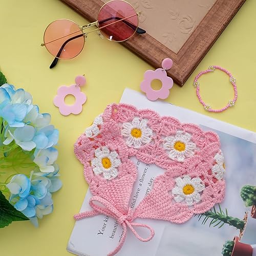 Miniatura 4 de Fumwase 4 accesorios hippie de los años 60 y 70 para mujer, diadema de punto de flores, aretes, pulseras de lentes de sol para disfraz de fiesta