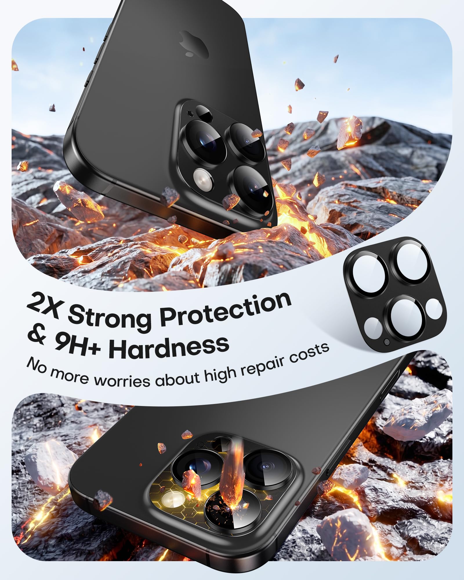 TAURI 2 sztuki osłona obiektywu do iPhone 16 Pro 6,3"/iPhone 16 Pro Max 6,9", pełna osłona z hartowanego szkła 9H z uchwytem, metalowa płyta matowa, odporna na zarysowania - czarny