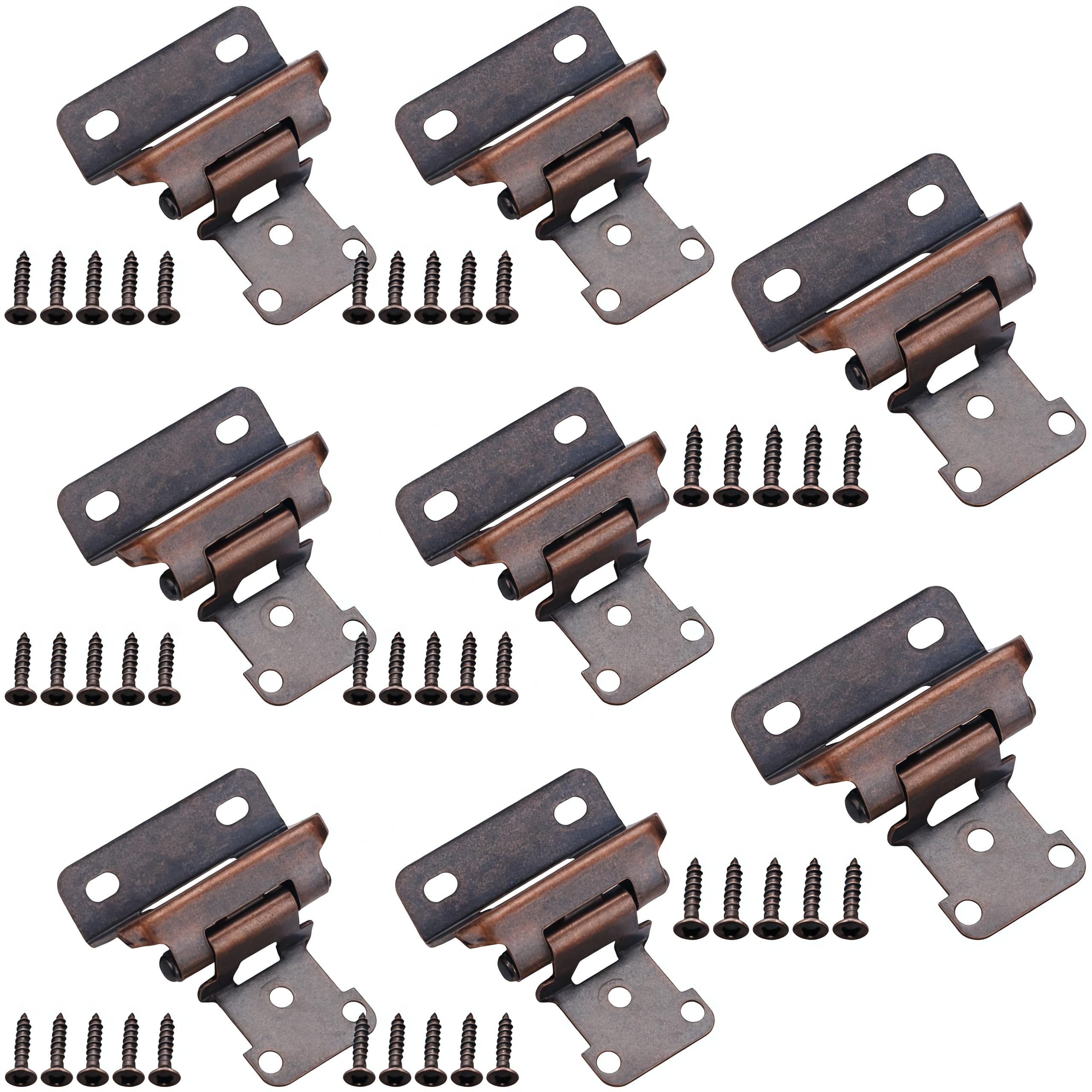 Vbnexyr Red Bronze Hinge 8 Piece Set Of Cold Rolled Steel 1/2 Inch Semi Cover Self Closing Hinges For Kitchen Cabinets With Semi Concealed Cover And Screws Antique