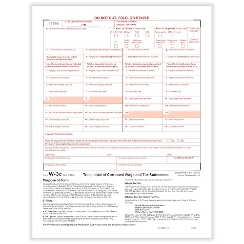 ComplyRight W-3C Transmittal of Corrected Income and Tax Statement Form,