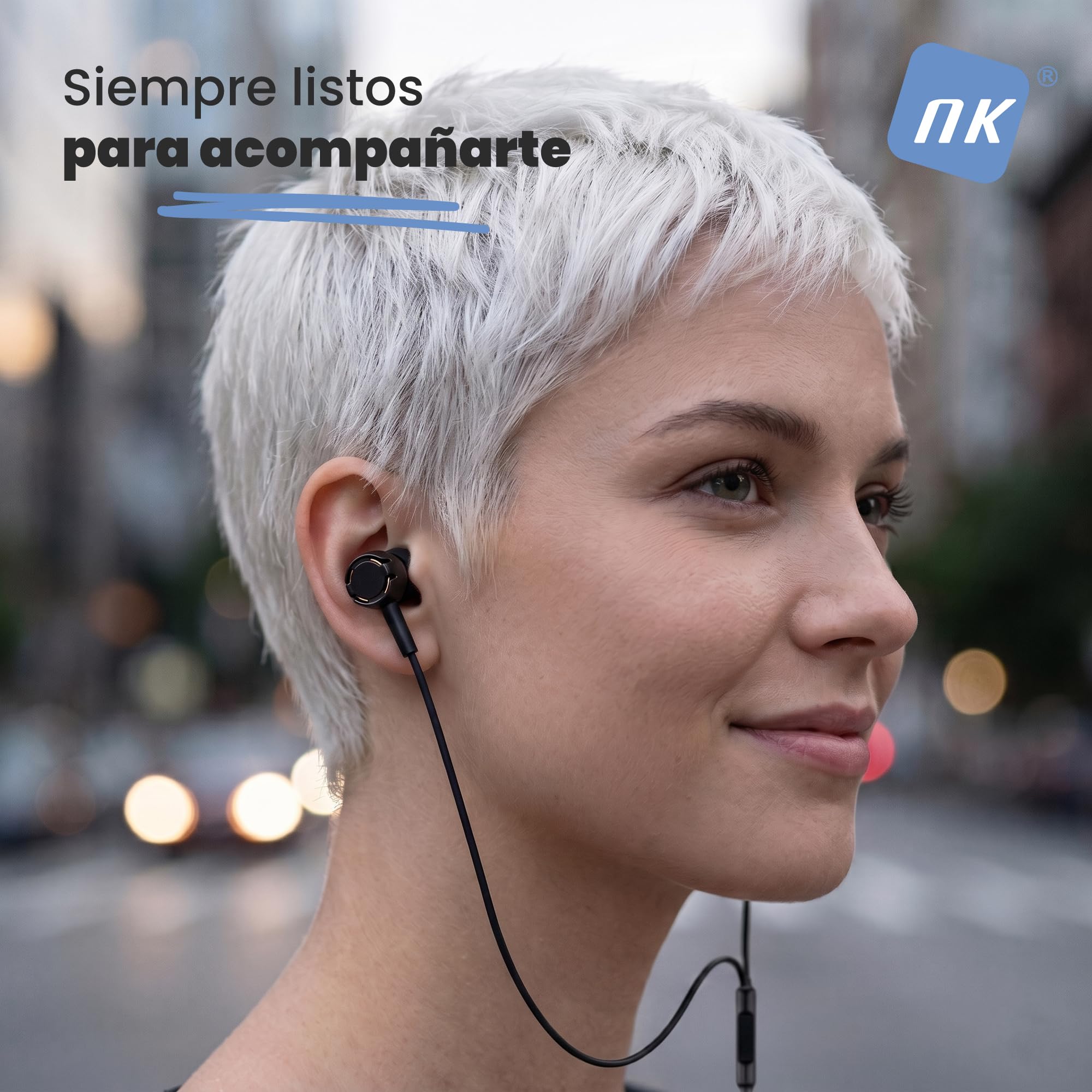 NK Słuchawki USB-C z Mikrofonem - In-Ear, Kabel 1,2 m, Regulacja Głośności i Odtwarzania, Dźwięk Stereo 10 mm, Ergonomiczna Konstrukcja, Kompatybilne z iPhone i Urządzeniami USB Typu C