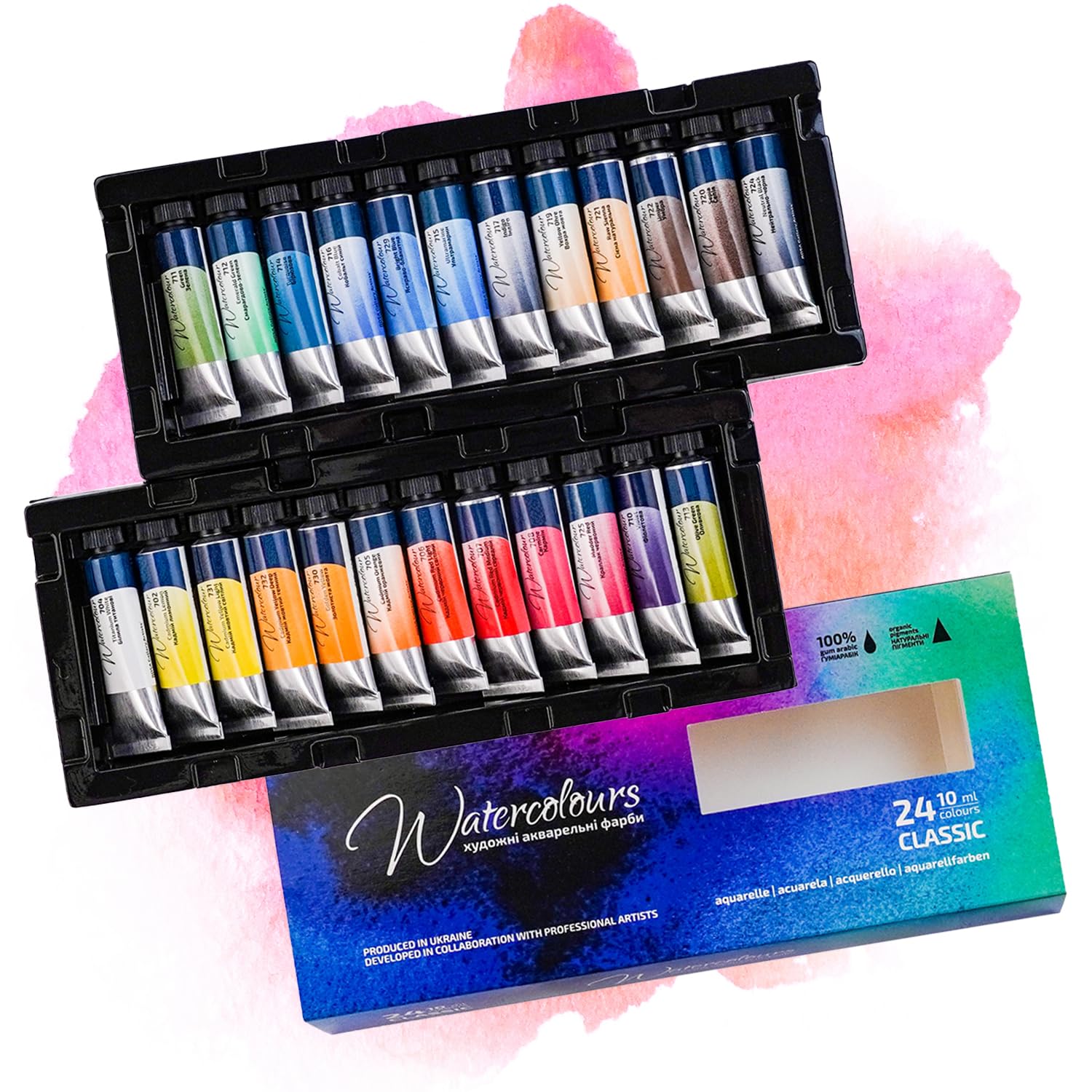 Acquerelli Professionali – 24 x 10 ml Tubetto Set Acquerelli | Acquarelli per Dipingere Portatili | Kit Acquarelli Professionali Adulti