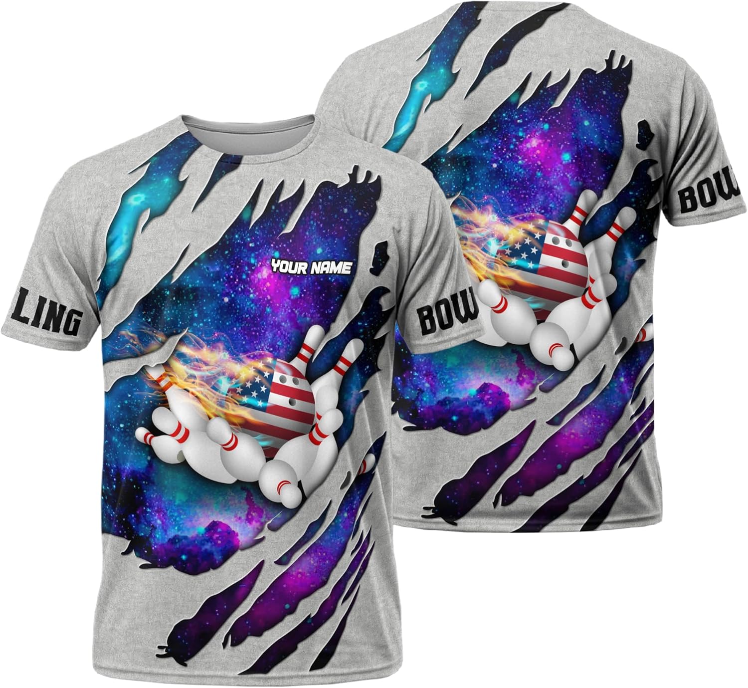 Unisex Bowling T-Shirt Personalized USA Fire Bowling Ball T Shirt for Bowling Lover Printing Bowling Lover Clothes