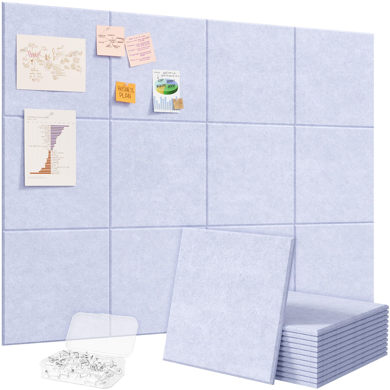 Lifewit 48"x 36" Felt Bulletin Board with Self-Adhesive, 12 Pack Cork Board Alternative for Walls, Large Pin Board Vision Board Message Board with 50 Pushpins for Office Decor, Room Decor, Periwinkle — image 1