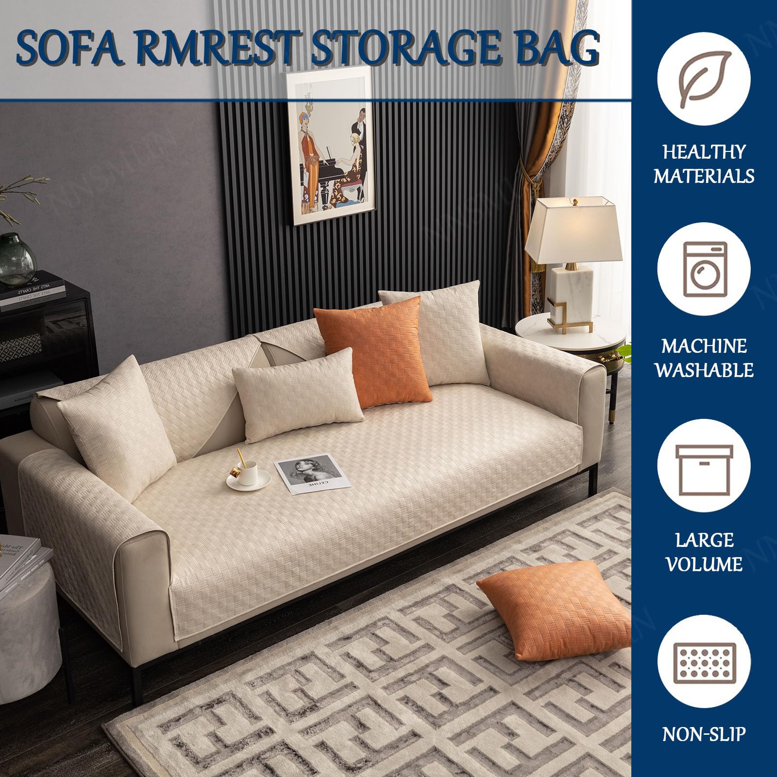 Upgraded Couch Covers - Kussenhoezen for banken, antislip bankhoezen for hoek L-vorm, 100% waterdichte stoffen bankhoesbeschermer for 1, 2, 3 of 4-zitsbank(Beige,110x240cm