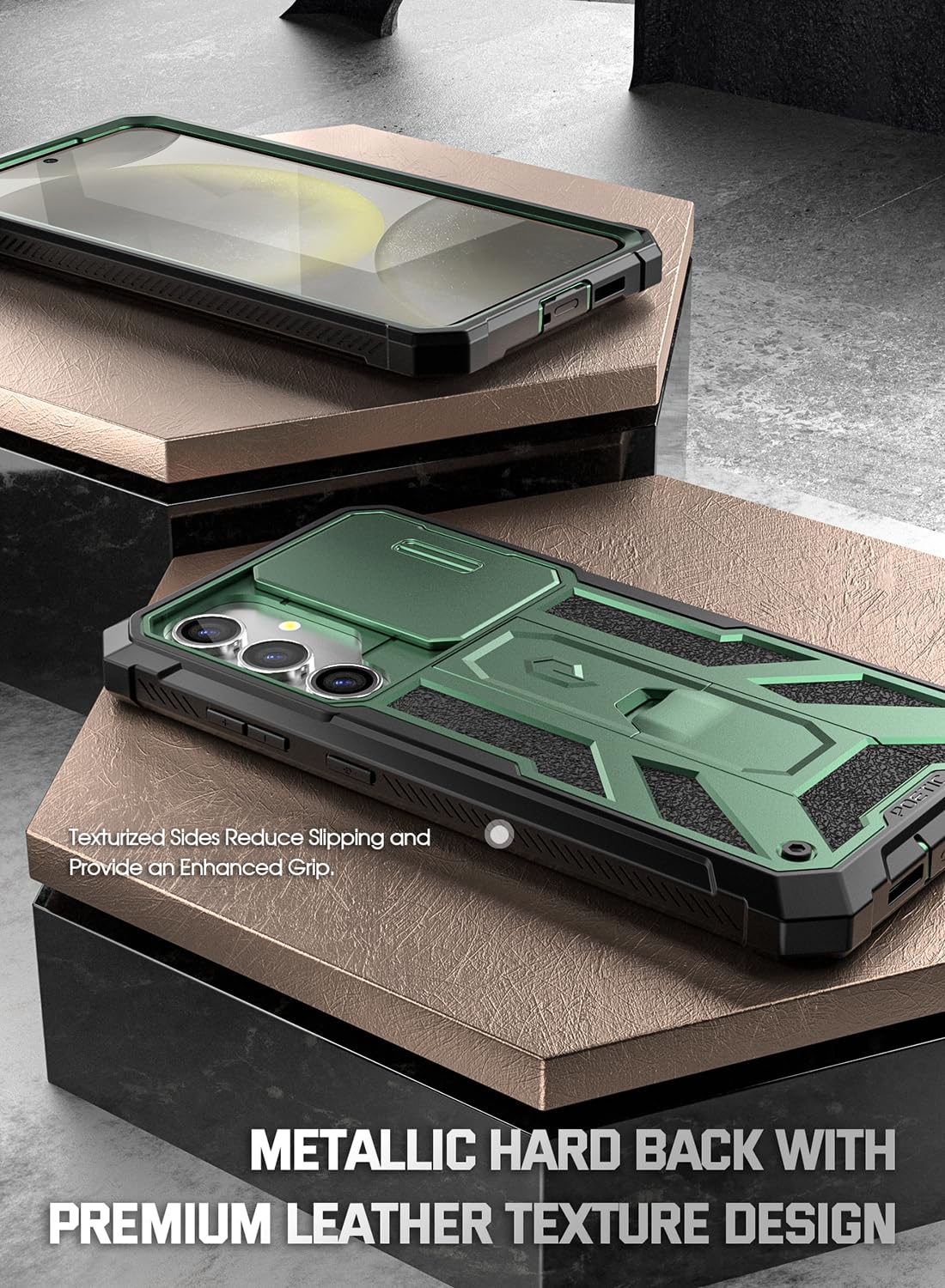 Poetic Spartan - Funda para Galaxy S24 de 6.2 pulgadas, [cubierta de cámara deslizante] [Protector de pantalla funciona con identificación de huellas dactilares] Funda de teléfono S24 resistente a