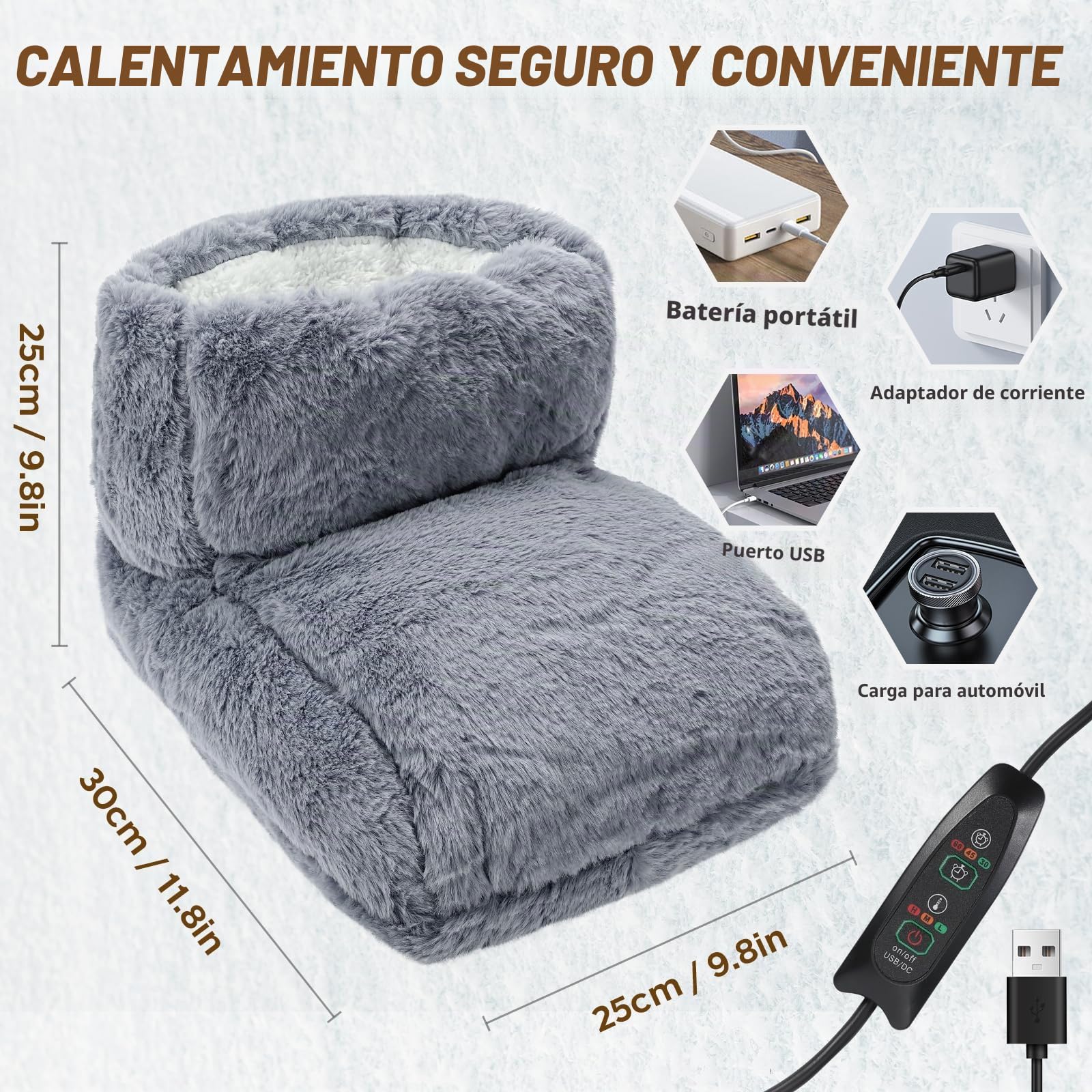 Calentadores de pies con calefacción, calentador de pies con USB peludo con ajustes de temporizador y temperatura ajustable, calentador eléctrico de pies para mujeres y hombres, invierno, hogar