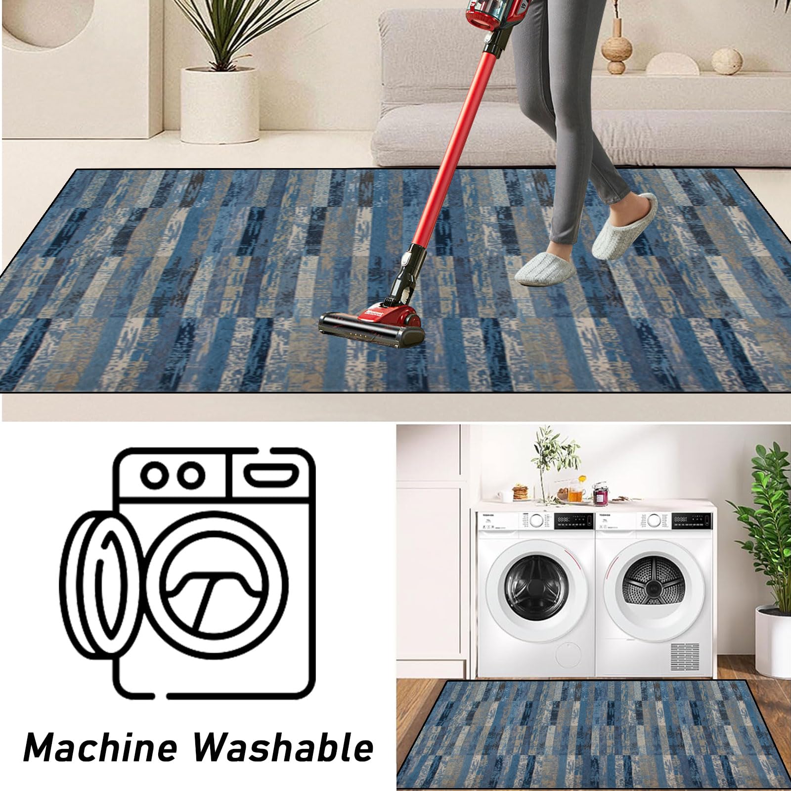 Teppich Läufer 50 x 250 cm rutschfest Waschbar Schmutzfangmatte Anpassbar, Modern, Kurzflor, Weich für Küche, Flur, Wohnraum Büro, E