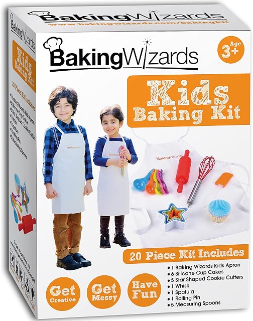 Deluxe Kids Baking Set With Apron, Children's Cook Book And Real Cooking Kitchen Utensils - Suitable For Boys & Girls Age 3 to 10 - Ideal Christmas or Birthday Gift