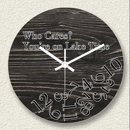 Reloj de pared de madera vintage rústico envejecido redondo grande funciona con pilas sin tictac Who Cares Youre on Lake Time números arábigos