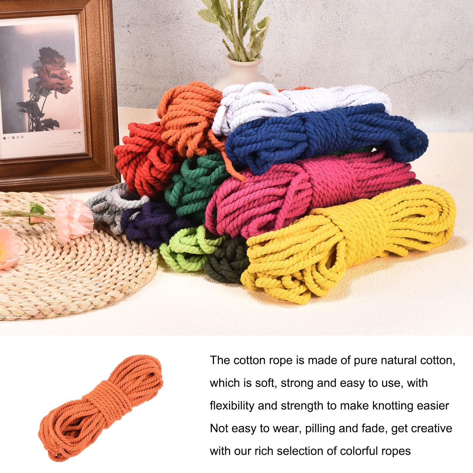 0.5 Pulgadas 98 Pies Cordón De Macramé, Cordón De Algodón Cuerda Hilo 3 Hebras Trenzado Grueso Cordón De Macramé [para Manualidades Colgadores De Plantas] - Naranja