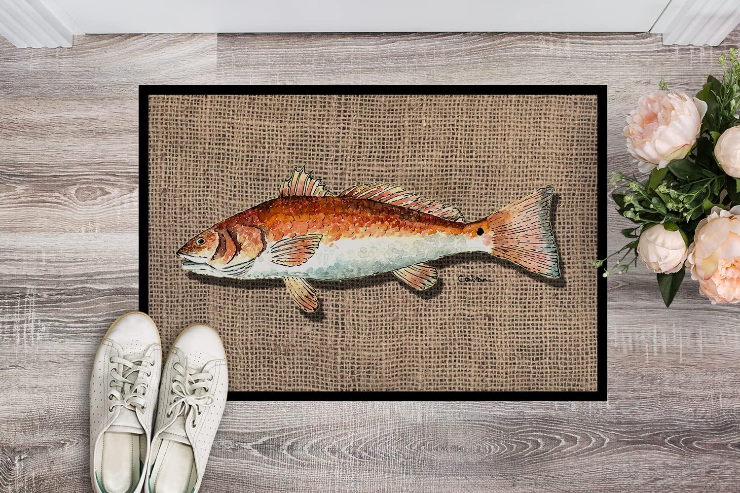 Caroline's Treasures 8736JMAT Red Fish Doormat 24x36 Front Door Mat Indoor Outdoor Rugs for Entryway, Non Slip Washable Low Pile, 24H X 36W