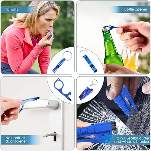 Miniatura 3 de Juego de llaveros de seguridad mejorados para mujeres, correa de muñeca con alarmas personales, espejo, pompones, etc. (18 unidades)