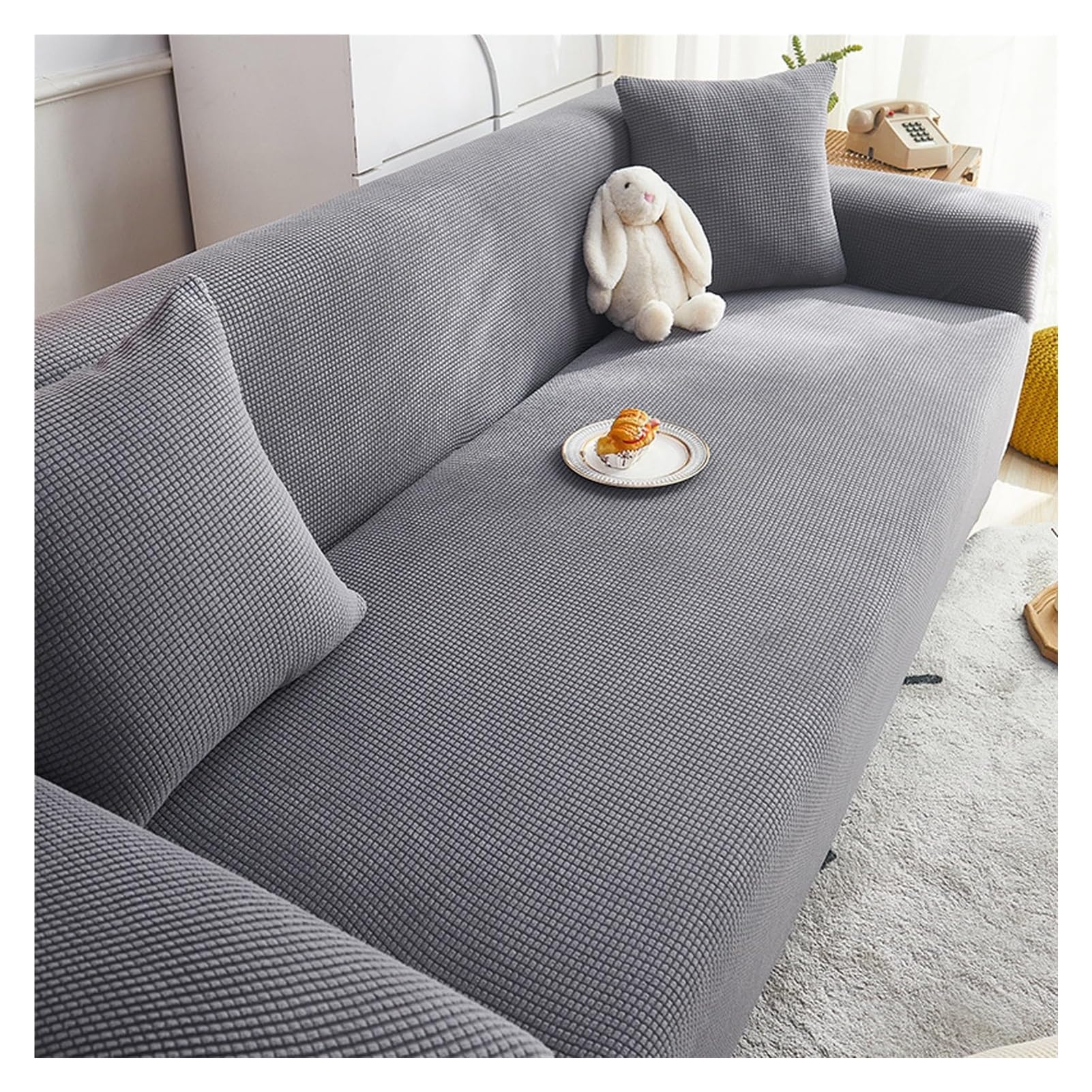 Housse de canapé extensible en velours de prestige pour angle en L