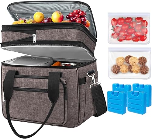 Miniatura 14 de Coobiiya 23L Large Expandable Insulated Lunch Bag Cooler Bag，Lunch Box for Men Double Deck Leakproof，Heavy Duty LunchBag with 4 Ice Packs&10 Snack