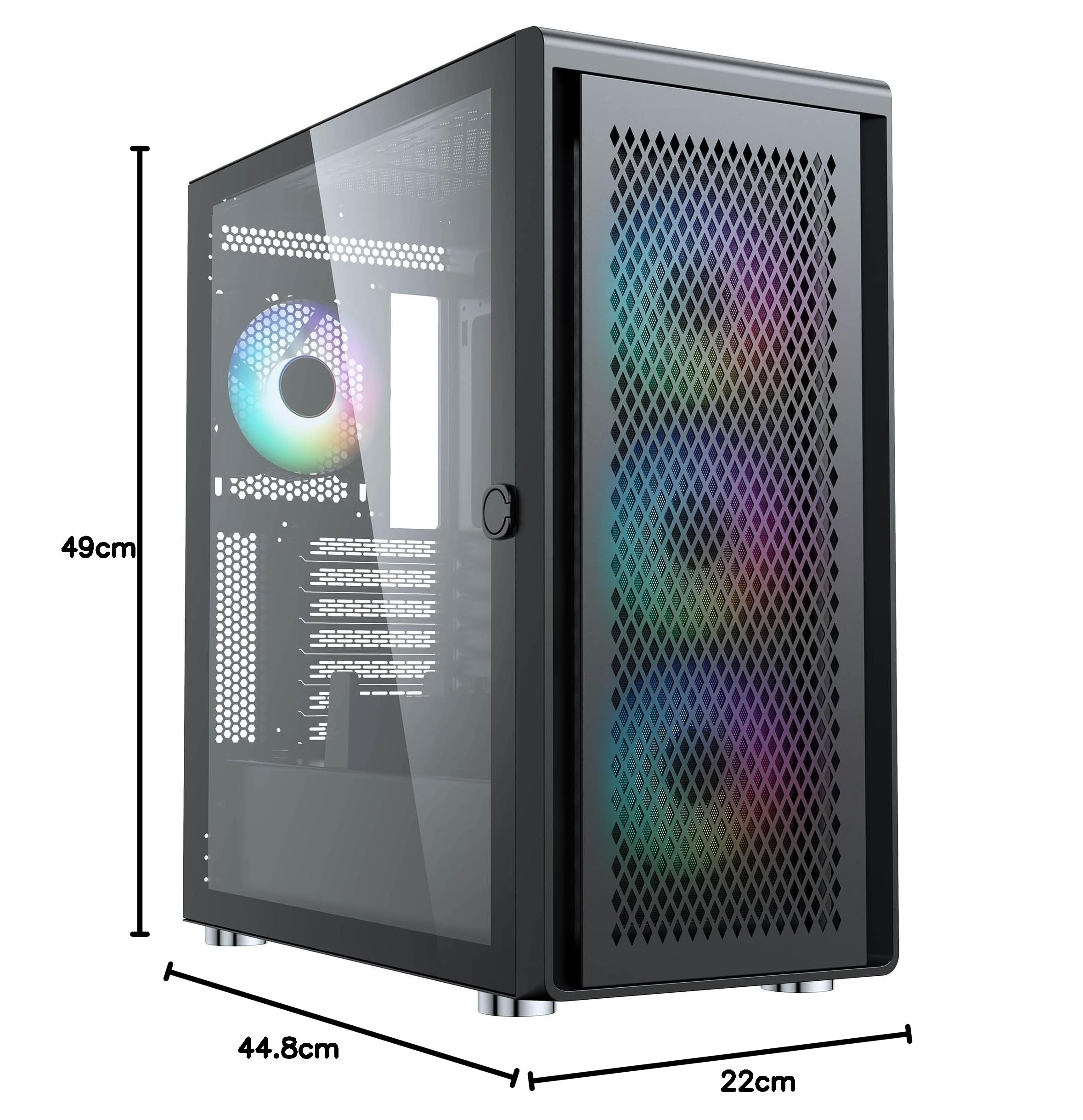 Air 100 Black Midi Tower ATX Case per PC, rete metallica, finestra laterale in vetro temperato, 4 ventole A-RGB da 120 mm preinstallate, radiatori da 360 mm, scheda madre E-ATX/ATX/mATX/ITX