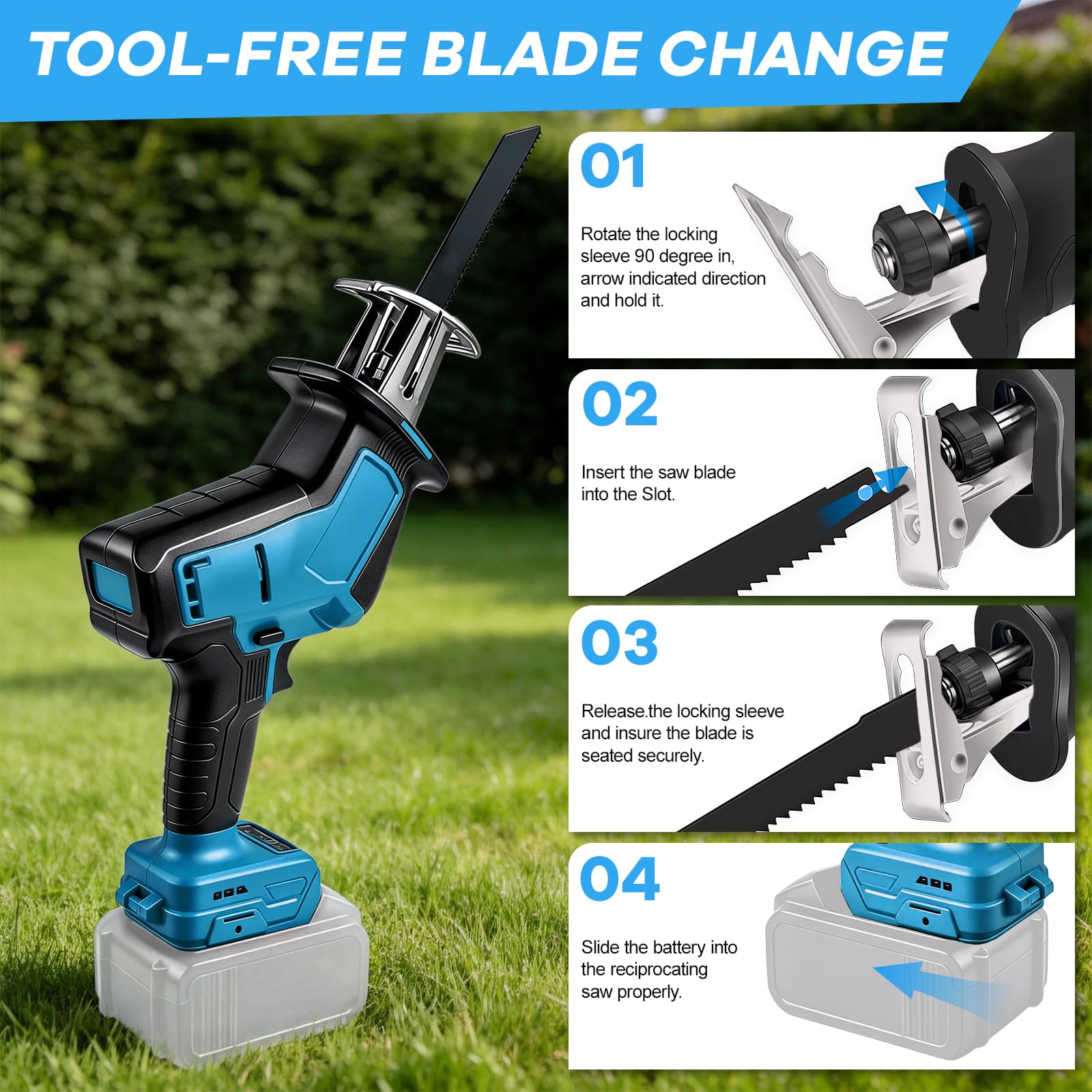 Sierra de sable con batería, compatible con batería Makita de 18 V (sin batería), 4000 SPM sin escobillas con 4 hojas de sierra y maletín de plástico, para cortar madera y PVC