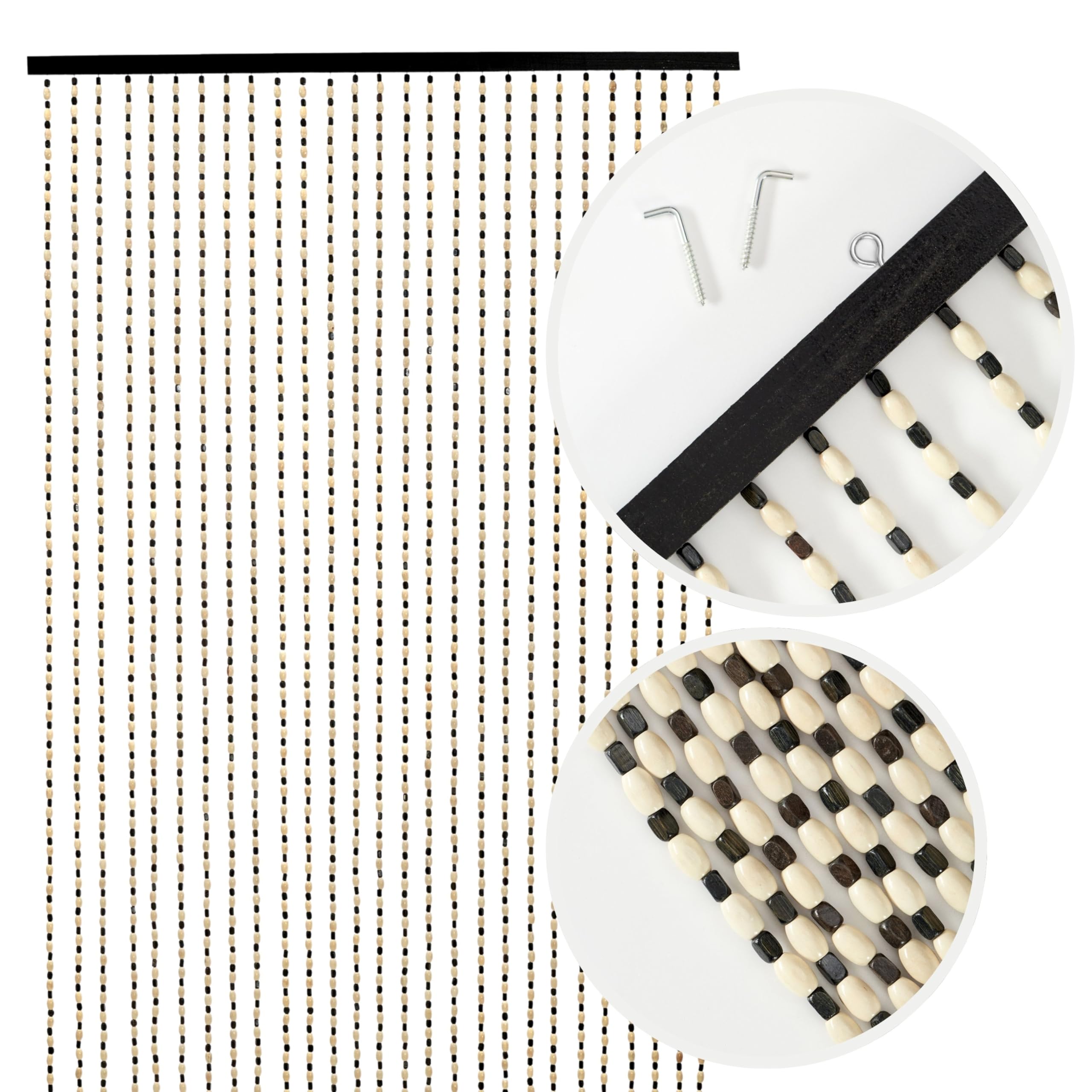 Novecrafto Wooden Beaded Door Curtain - Handmade Hanging Beads for Doorways - Room Partition - Black - One Size
