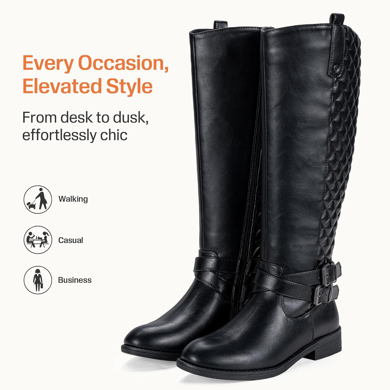 Vepose Women's 949 Knee High Boots,Tall Riding Boots Low Heel with Wide Calf and Wide Widths - Image 4