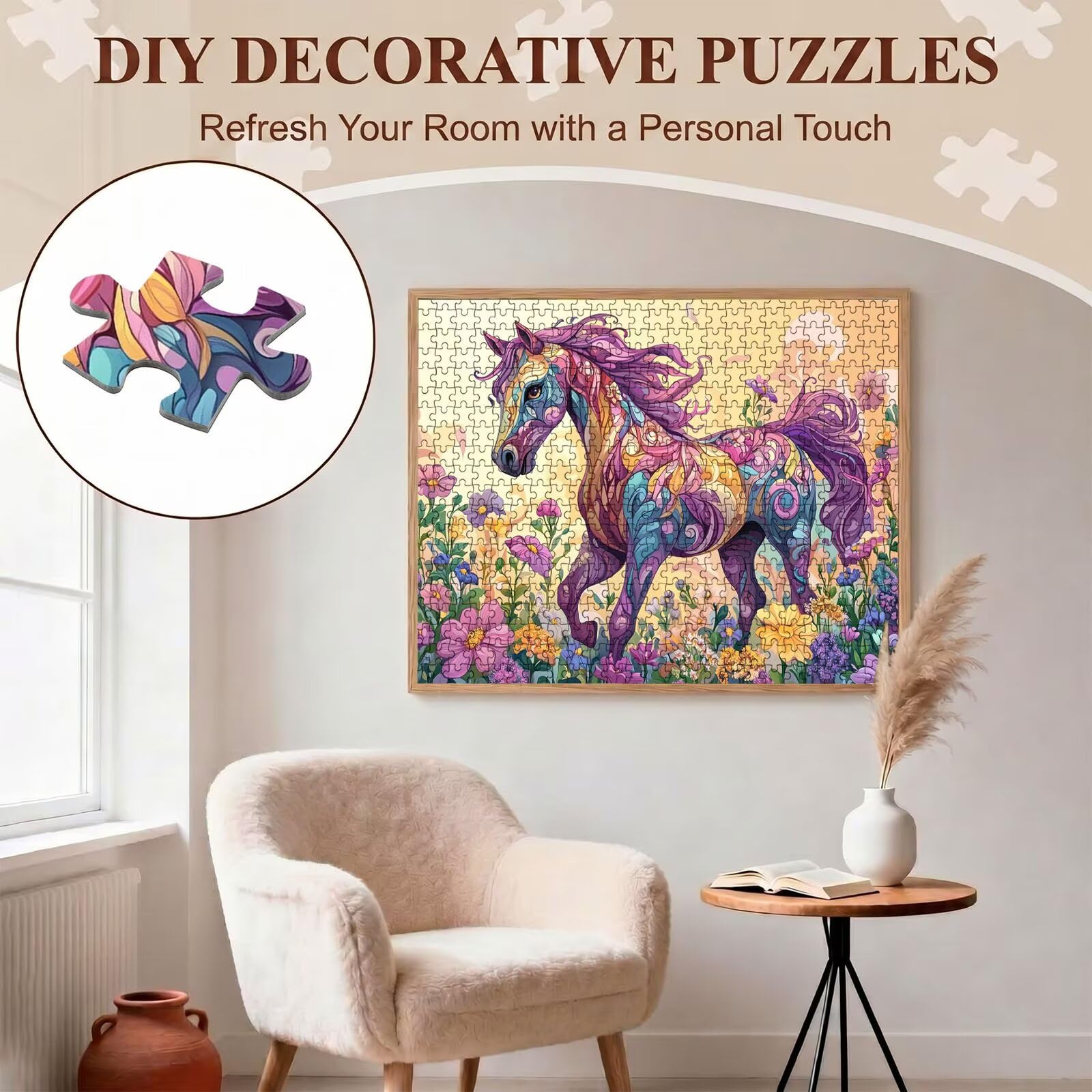 Caballo Flor-3 Puzzle de 1500 Piezas, Juego de Mesa Familiar de Madera - Rompecabezas Adultos para Toda La Familia, Rompecabezas Educativo DIY y Antiestrés - con Mapa de Referencia, 87 x 57 cm f0-660