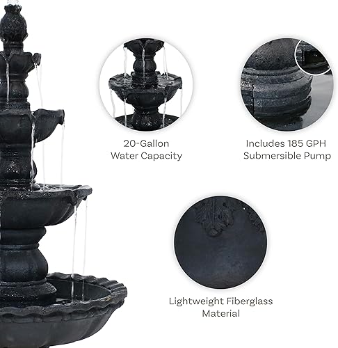 Miniatura 11 de Sunnydaze - Fuente de agua de piña de 52 pulgadas y 4 niveles para exteriores, fuente alta para jardín, patio o patio, tierra Bronceado